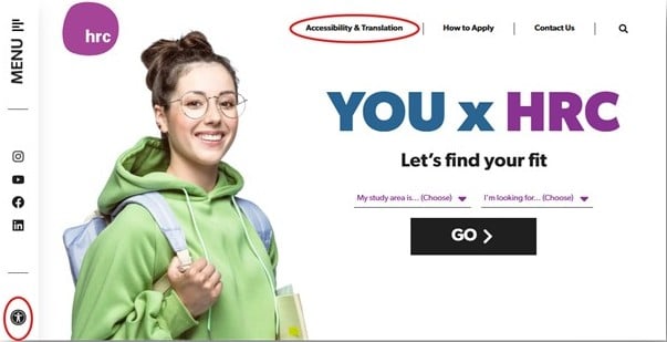 Image showing how to access the accessibility and translation features via desktop 